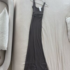 RIOT Sleeveless Dark Gray Maxi Dress with Ruched Waist